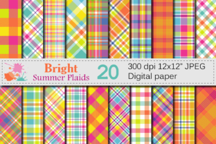 Download Bright Summer Plaid Digital Paper / Summer Multicolored Plaid Backgrounds / Orange and Yellow Plaid Patterns - Digital Collection